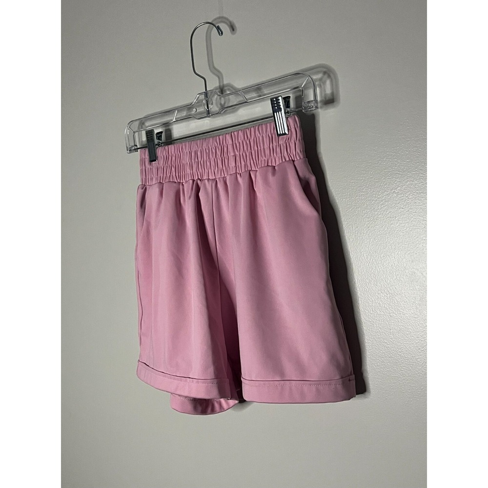 Vintage Pink High Waist Sweat Shorts Womens Size Medium Pockets Pull On - Picture 2 of 7